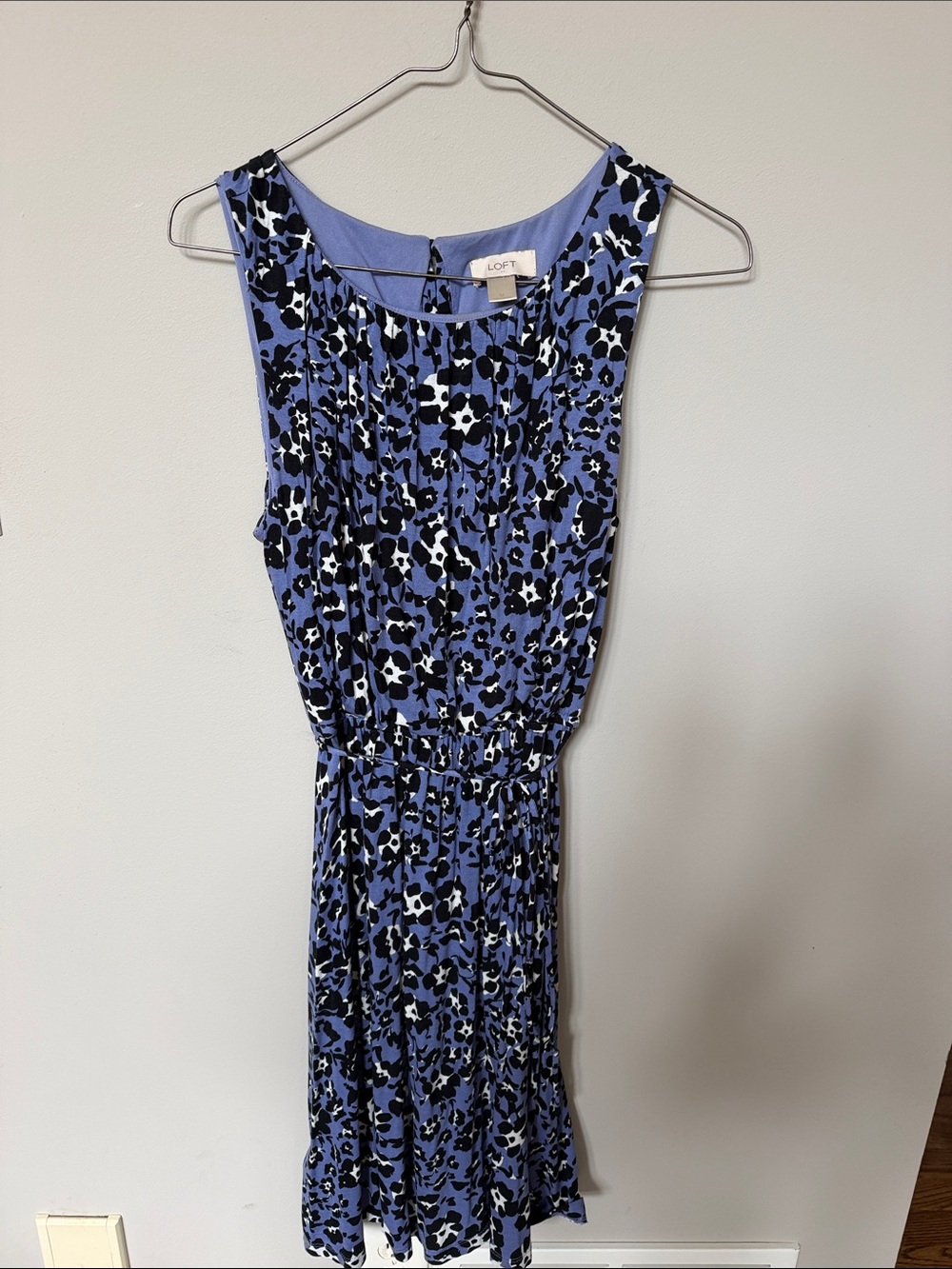 LOFT Lavender Blue Floral Pleated Midi Dress